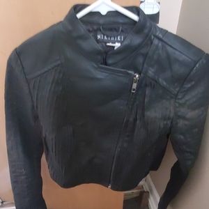 Black leather cropped jacket
